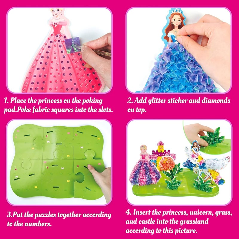 AGENTLAN Poke Art Princess Kit for Kids, DIY Craft Kits with Magical Princesses & Unicorn, Mess-Free Fabric Arts and Crafts, Fun & Easy Kits for Kids, Birthday Gifts for Ages 4 5 6 7 8+ - Image 4